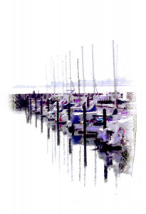 Cap Sante Reflections - I had just finished an assignment photographing a well-known chef on his boat moored at Cap Sante Marina in Anacortes, Washington. When leaving I was struck by the colorful scene along the pier. I took a few photos and later created this piece of art, one of my most popular works.