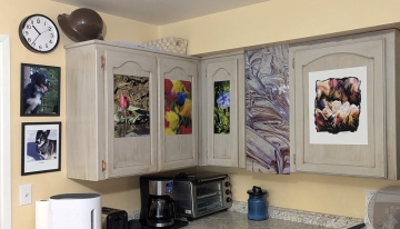 Kitchen cupboards decorated by my art.