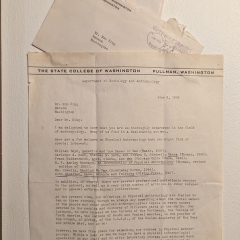 Letter received from Alan Smith, chairman of the anthropology department at Washington State Unversity, in answer to request I made concerning reading materials in the field. I was a junior in high school at the time.